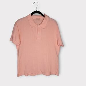 45rpm Mens Textured Polo Shirt Peach Salmon S Japanese Casual Style